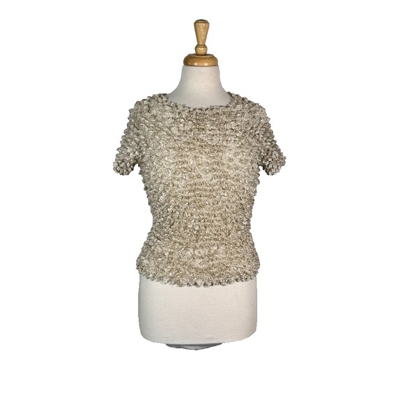 VTG Beige Popcorn Bubble Shirt Womens Small/Medium - Picture 3 of 5